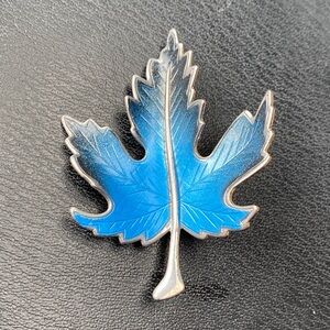 vintage Blue Leaf Enamel Brooch Pin